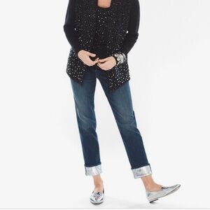 Chico's Dark Blue Cuffed Boyfriend Jeans